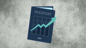 Passport overlayed with bar chart going up.