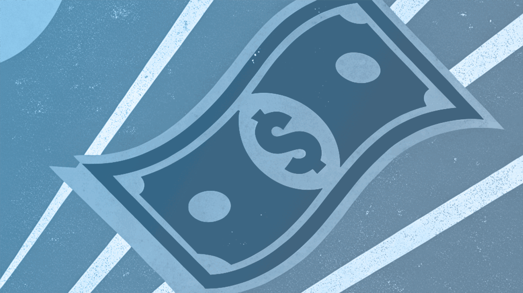 Depiction of paper currency on blue background.