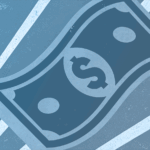 Depiction of paper currency on blue background.