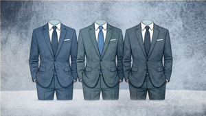 Three empty suits standing side-by-side