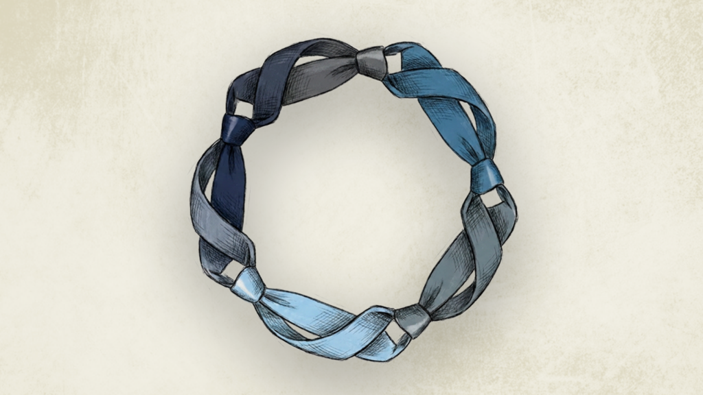 Five neckties tied together representing integrated professional relationships.