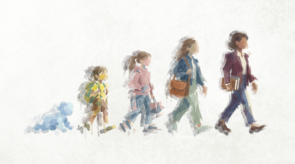 Abstract image of a child growing to college age