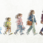 Abstract image of a child growing to college age